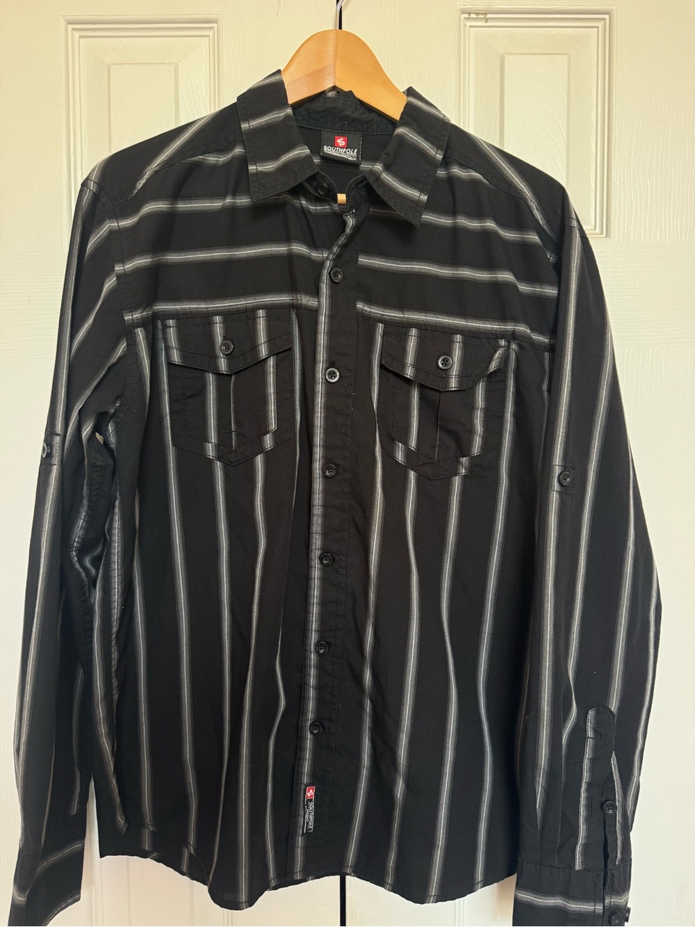 Vintage Y2K Southpole Black Striped Long Sleeve Button Up Shirt